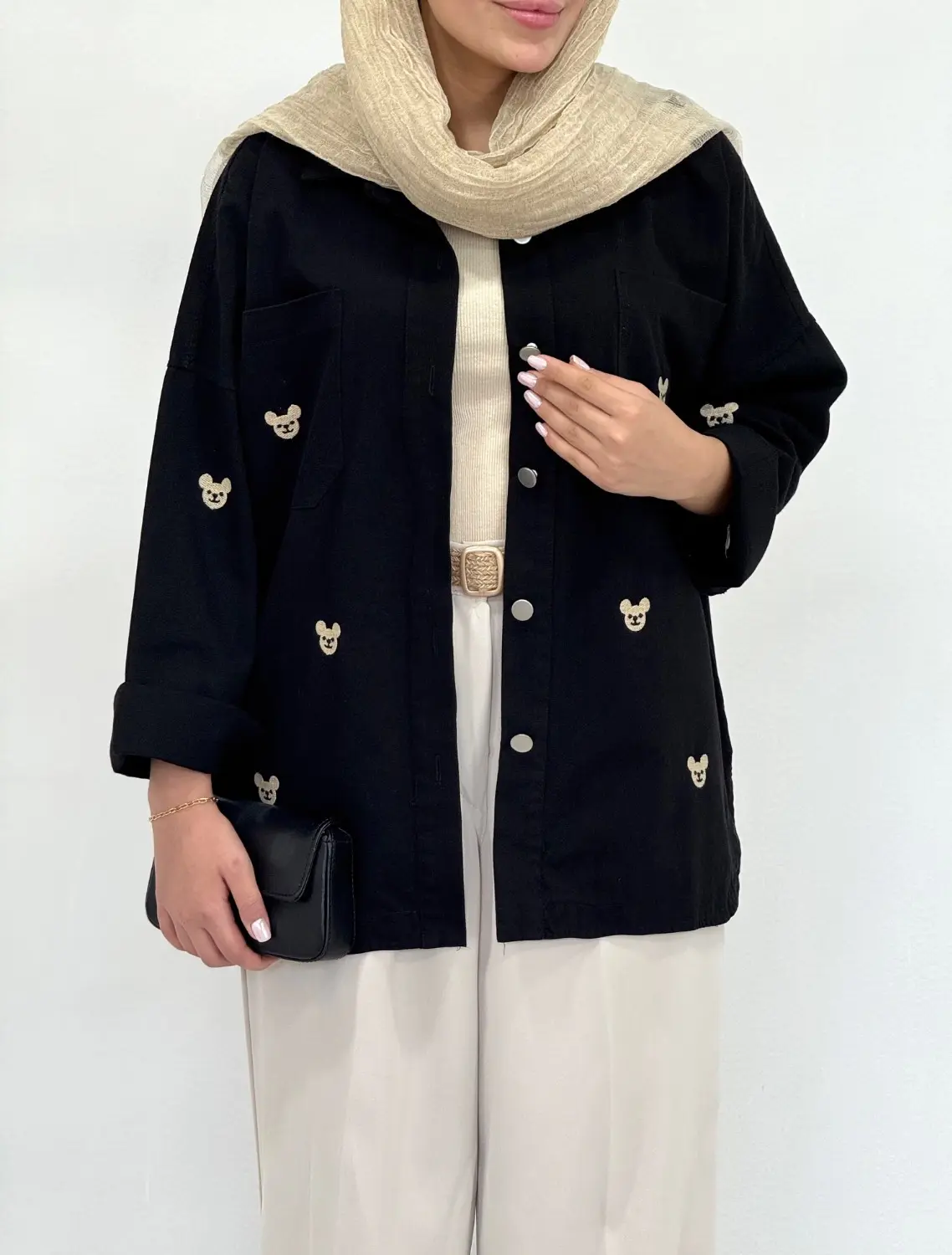مانتو کتان کاغذی گلدوزی Mickey